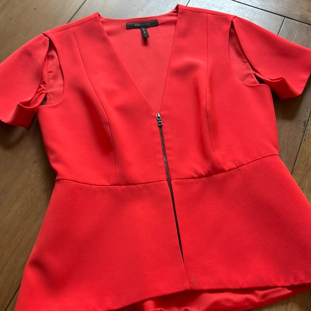BCBG Coral Haven Cold Shoulder Peplum Silhouette Top with Cutout Cap Sleeves